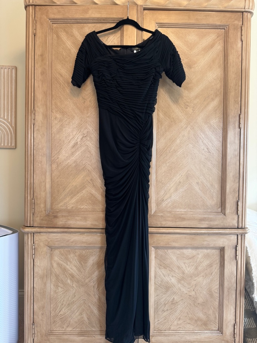Tadashi Shoji Black Ruched Maxi Dress